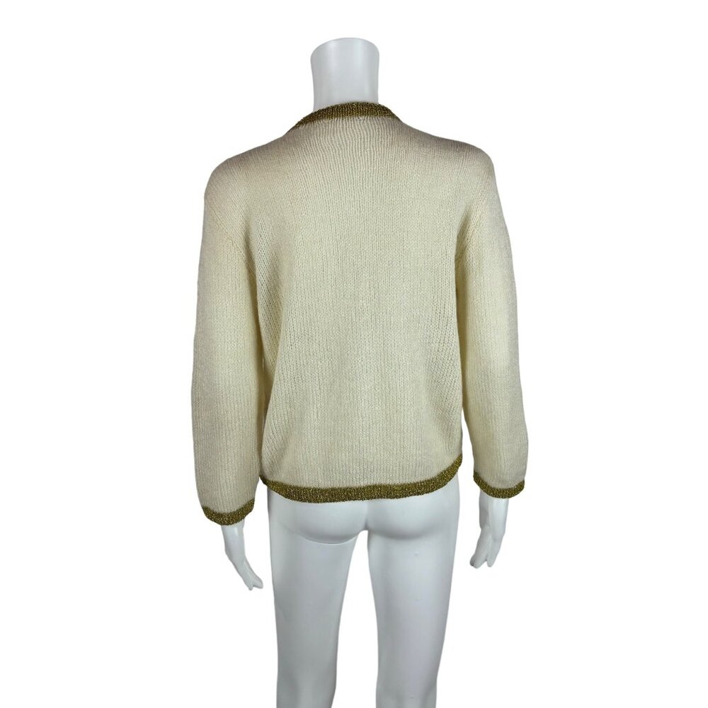 Vintage 80s Metallic Cardigan Women's Large Gold Harlequin Diamonds Sweater - Picture 7 of 8